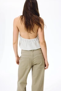 Wide-Leg Twill Pants