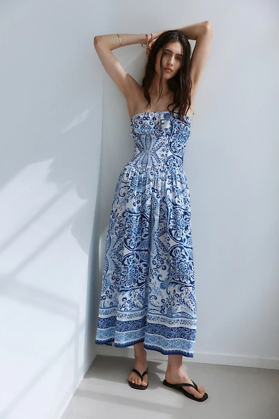 Robe bandeau à corsage nid d'abeille