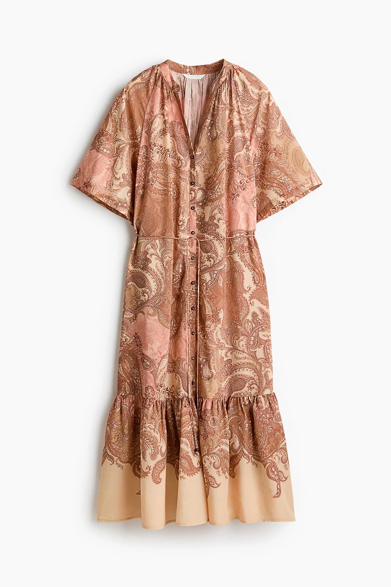 Short-Sleeved Tie-Belt Dress