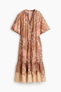 Short-Sleeved Tie-Belt Dress