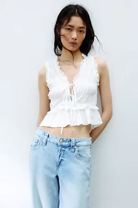 Tie-Detail Smocked Top