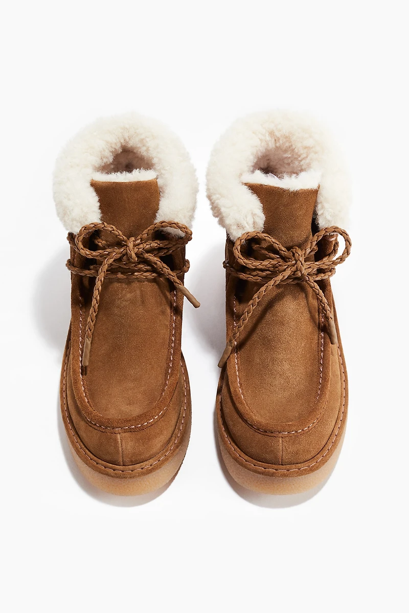 Warm-Lined Suede Boots with Laces