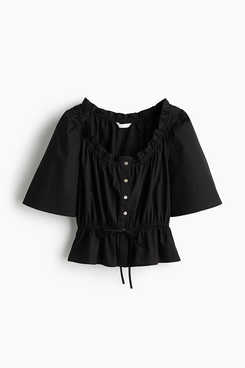 Ruffle-Trimmed Cotton Blouse