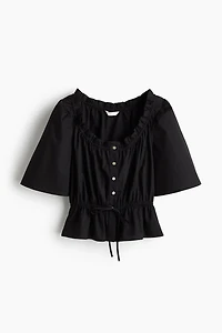 Ruffle-Trimmed Cotton Blouse