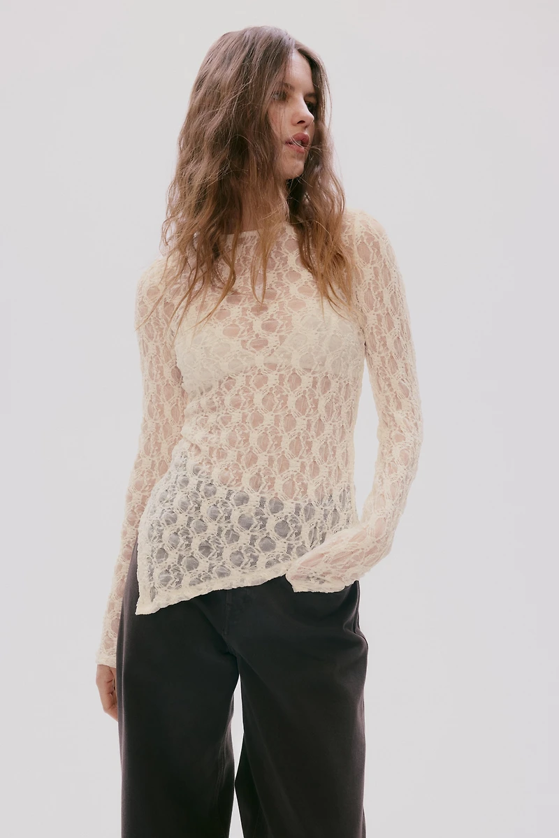 Asymmetric Lace-Look Top