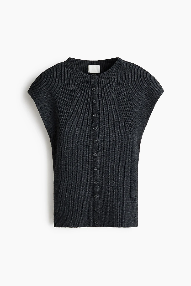 Short-Sleeved Rib-Knit Cardigan