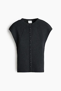 Short-Sleeved Rib-Knit Cardigan