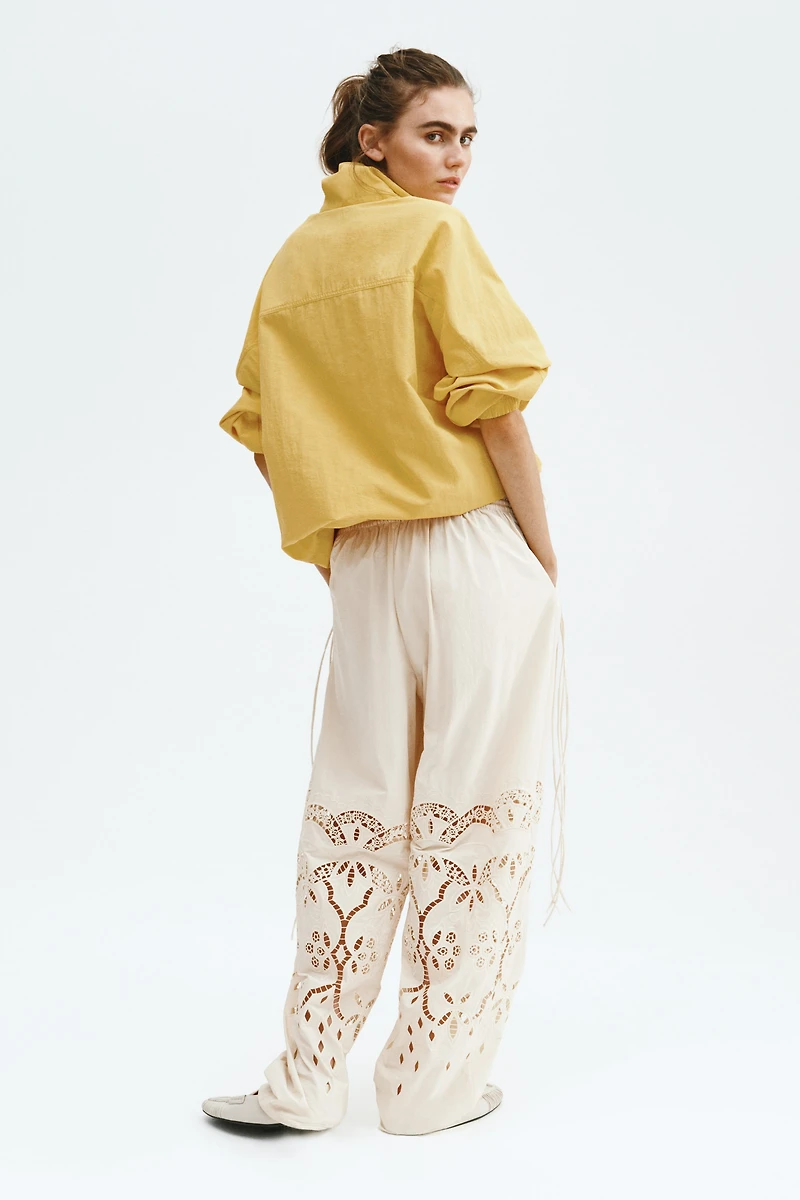 Drawstring Pants with Eyelet Embroidery