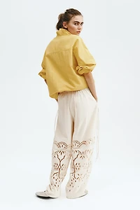 Drawstring Pants with Eyelet Embroidery