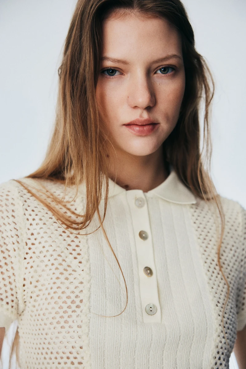 Open-Knit Polo Shirt