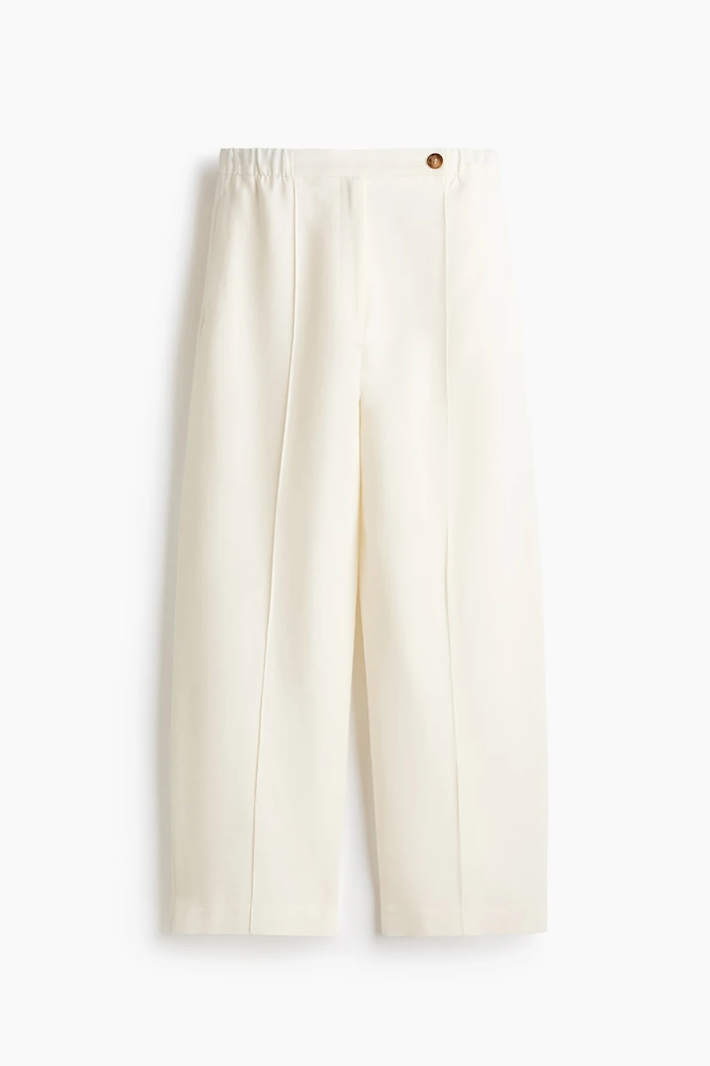 Linen-Blend Barrel-Leg Pants