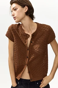 Gilet à mancherons en tricot pointelle