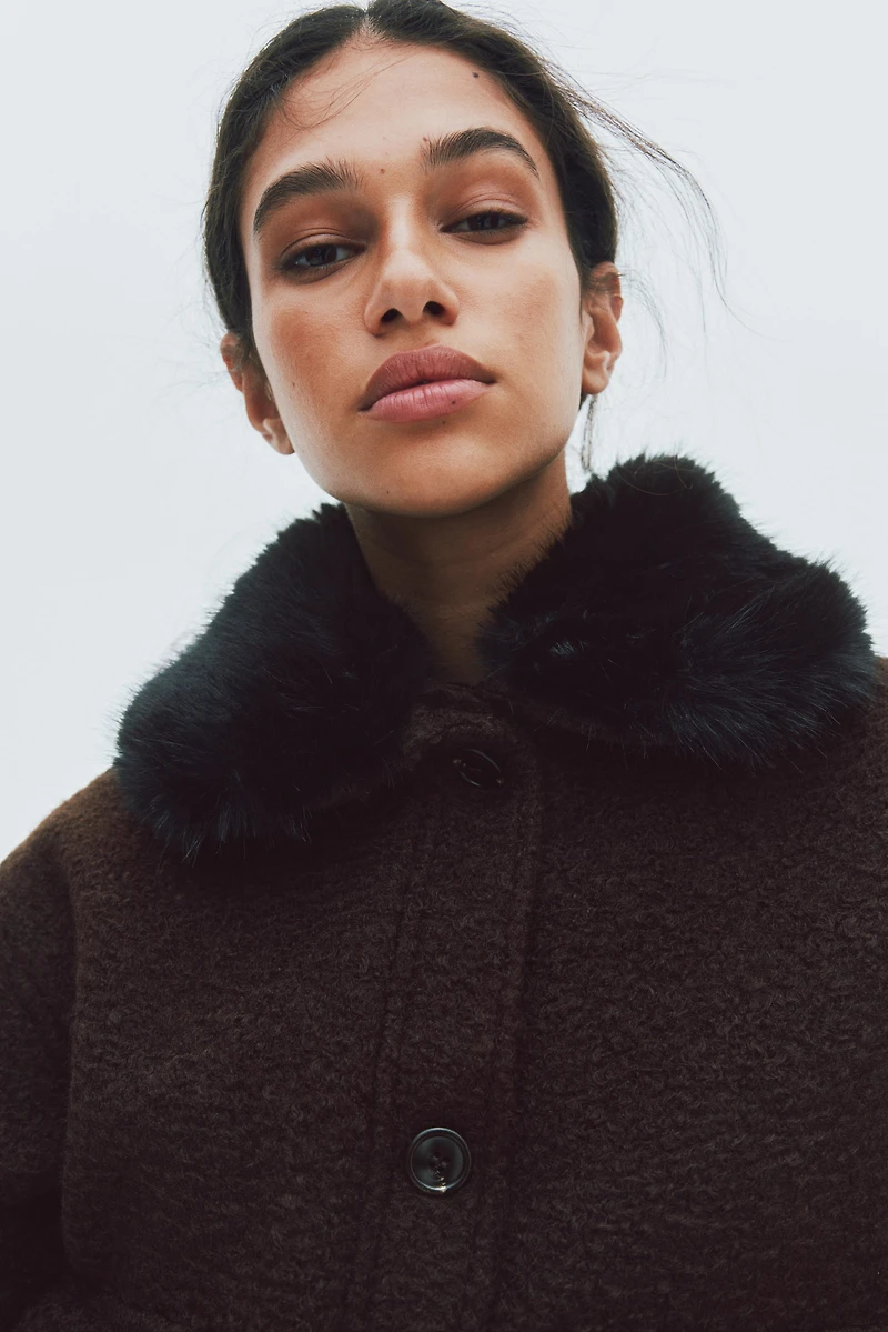 Twill Jacket with Fluffy Collar