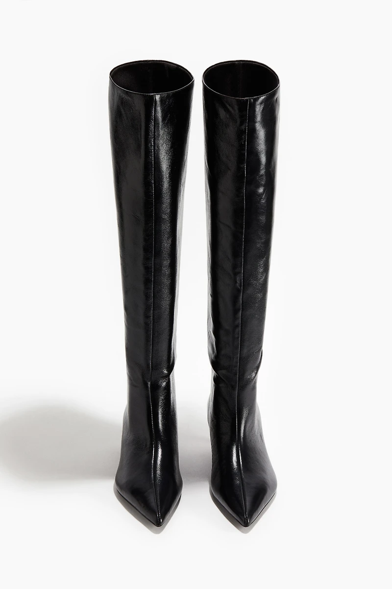 Kitten-Heeled Leather Boots