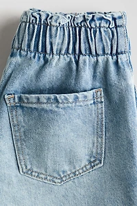 Paper-Bag Denim Shorts