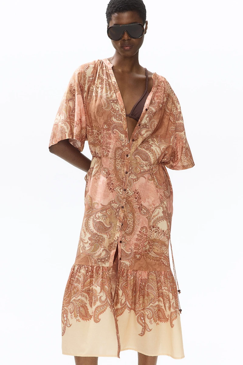 Short-Sleeved Tie-Belt Dress
