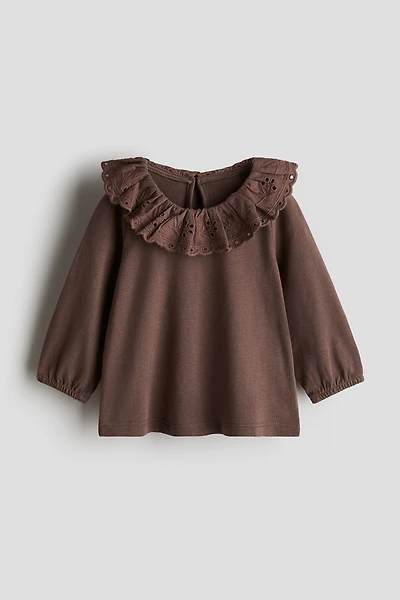 Top with Eyelet-Embroidered Collar