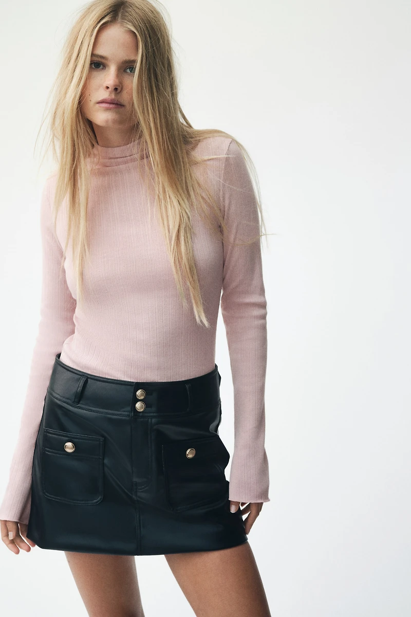 Ribbed Mock Turtleneck Top