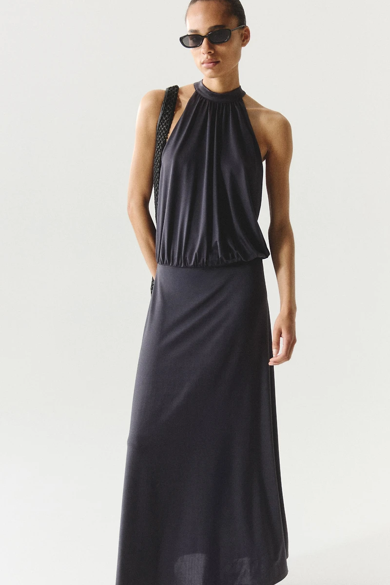 Gathered Open-Back Dress