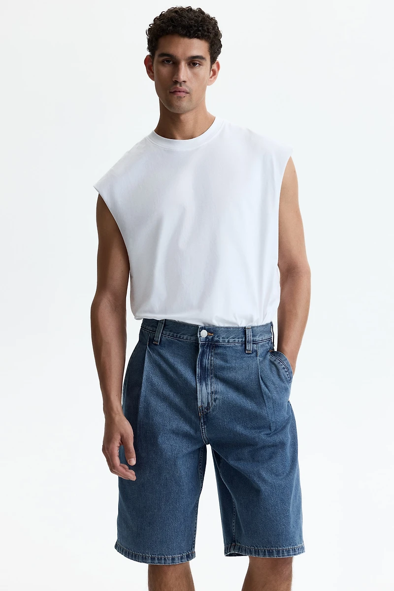Baggy Pleated Denim Shorts