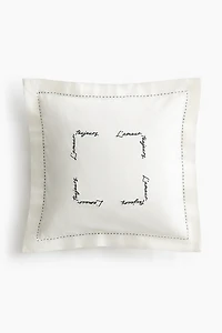 Embroidered-Detail Linen-Blend Cushion Cover