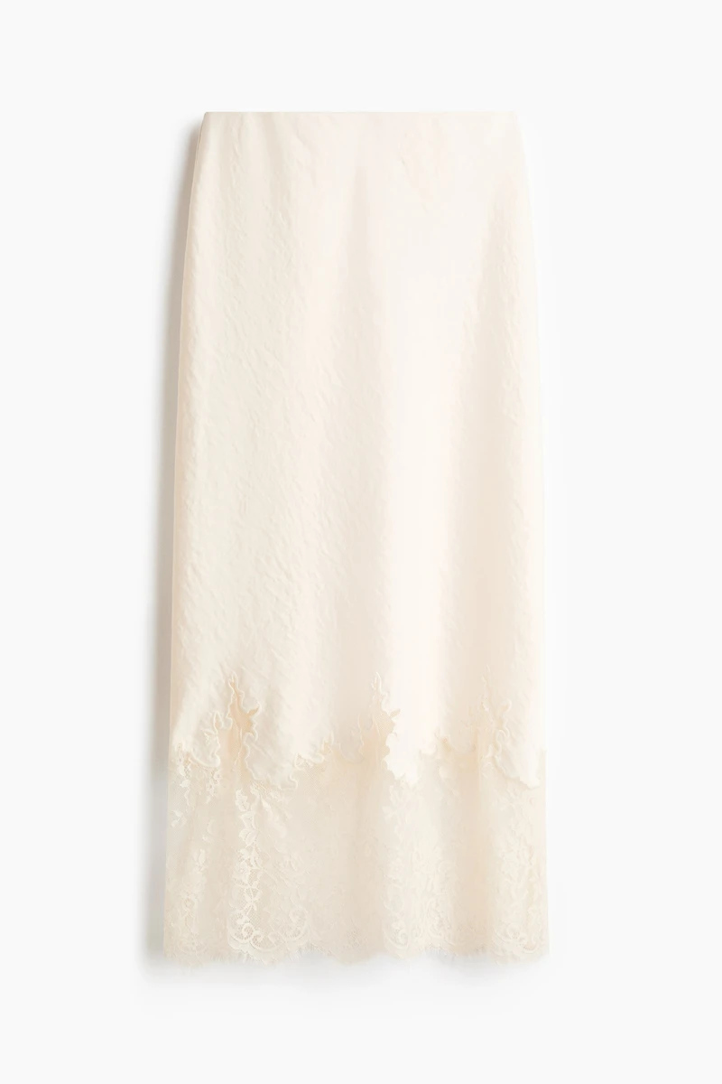 Lace-Trimmed Satin Skirt