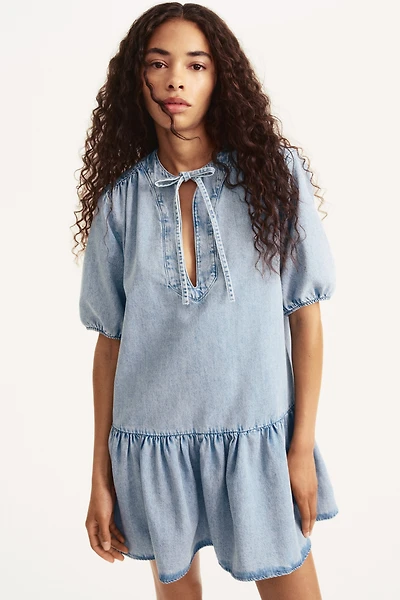 Flared-Hem Denim Dress