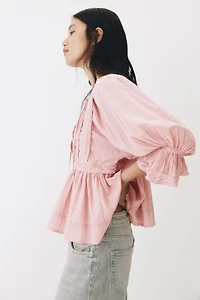 Lace-Trimmed Cotton Blouse