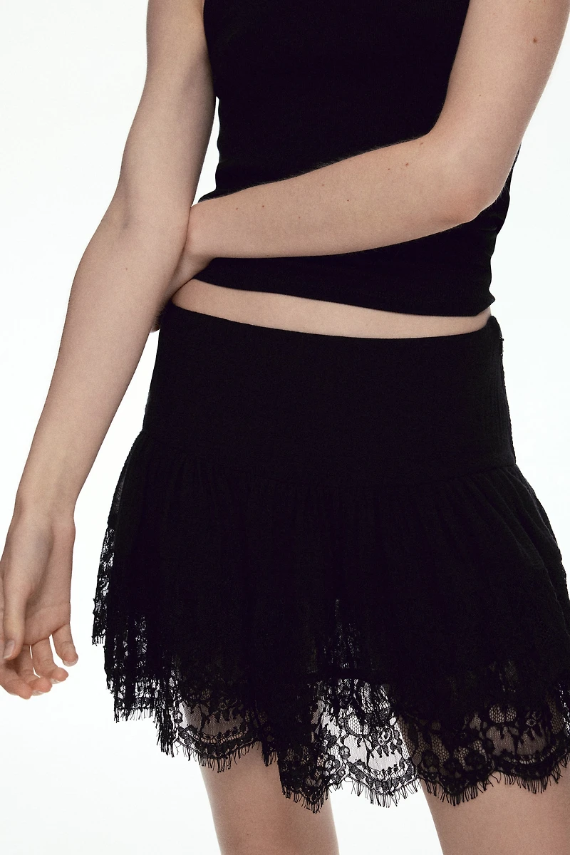 Lace-Trimmed Mini Skirt
