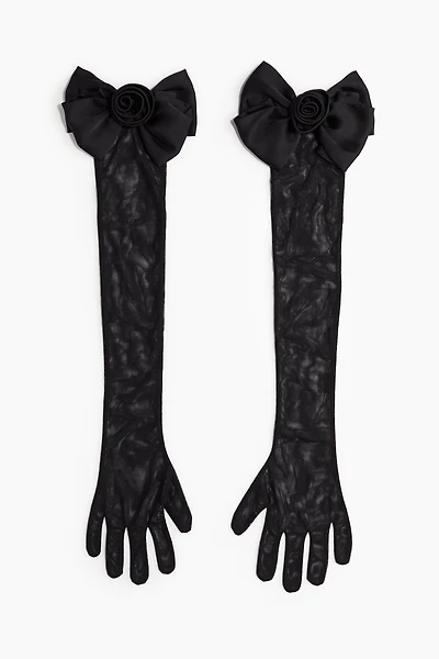 Long Mesh Gloves with Bow Detail
