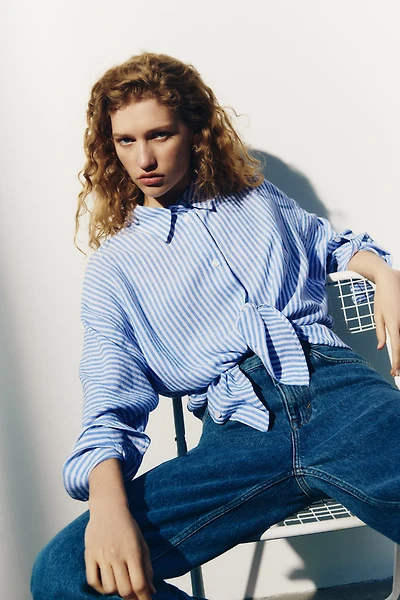 Dolman-Sleeved Linen-Blend Shirt
