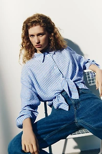 Dolman-Sleeved Linen-Blend Shirt