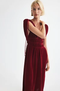 Crinkled Drawstring-Detail Dress