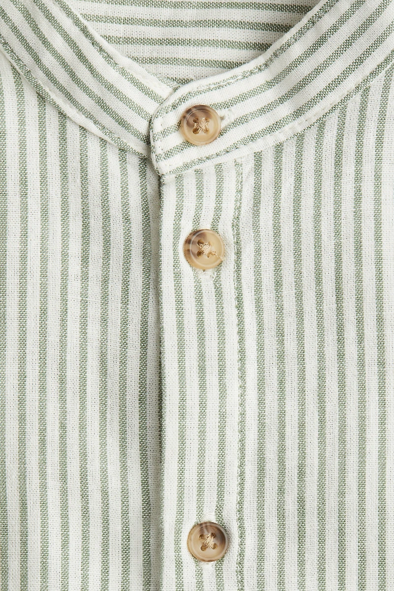 Linen-Blend Band Collar Shirt