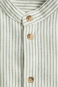 Linen-Blend Band Collar Shirt