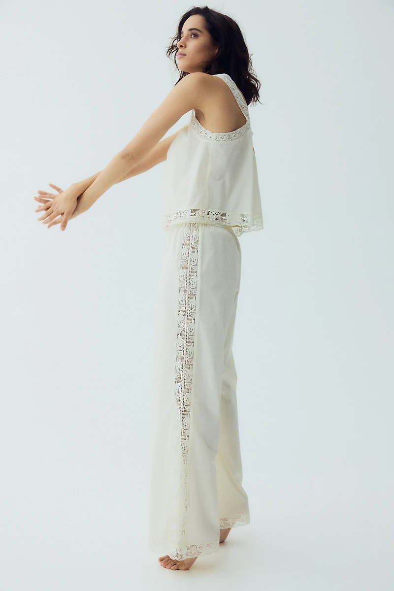 Lace-Trimmed Cotton Pajamas