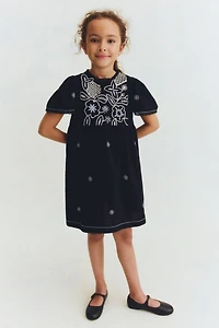 Embroidered-Detail Cotton Dress