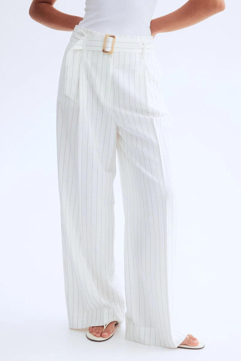Linen-Blend Pants with Belt