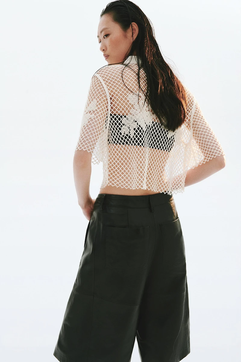 Bead-Detail Crochet-Look Shirt