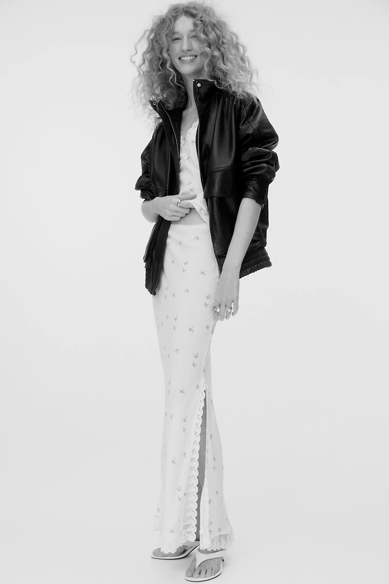 Lace-Trimmed Viscose Skirt