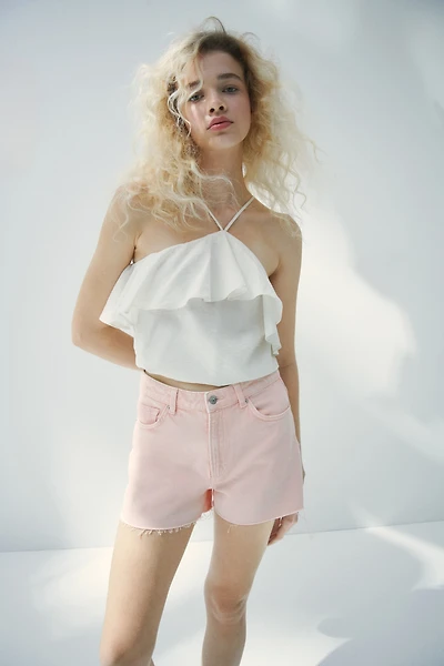 Raw-edge denim shorts