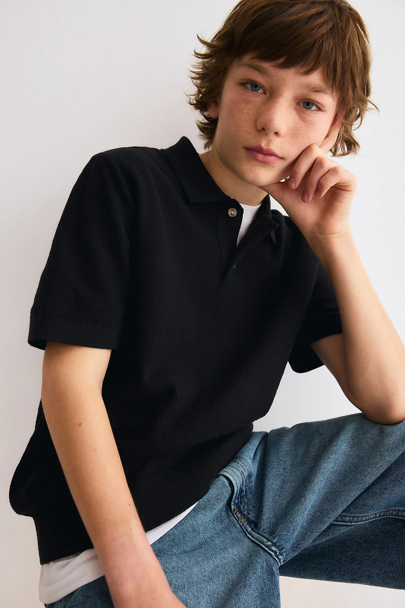 Waffle-Knit Polo Shirt