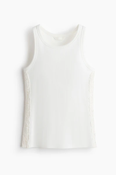 Ribbed Lace-Inset Tank Top