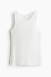 Ribbed Lace-Inset Tank Top