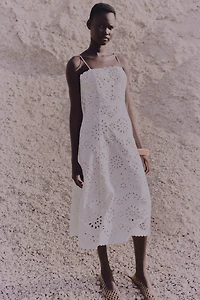 Eyelet Embroidered Tie-Shoulder-Strap Dress