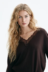 Lace-Trimmed Knit Top