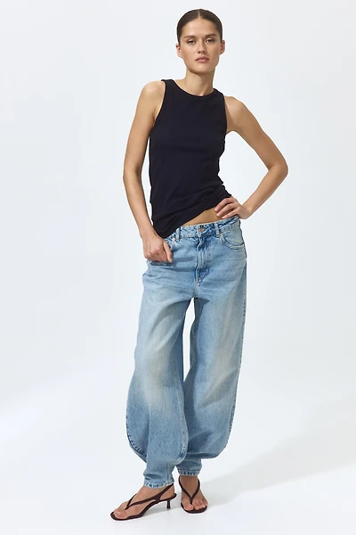 High-Waist Barrel-Leg Ankle Jeans