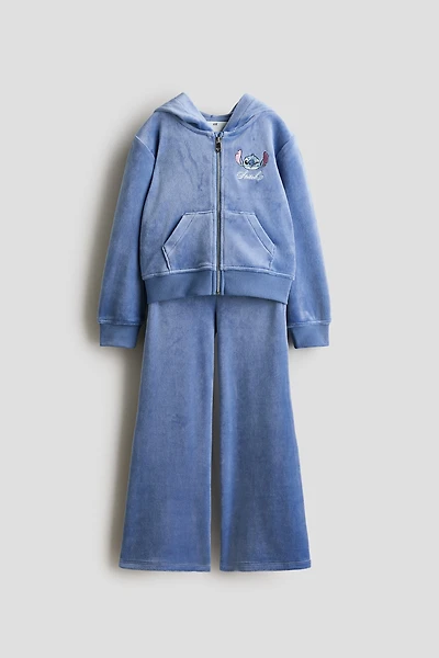 2-Piece Embroidered-Detail Velour Set