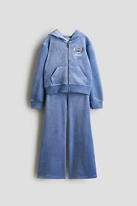 2-Piece Embroidered-Detail Velour Set