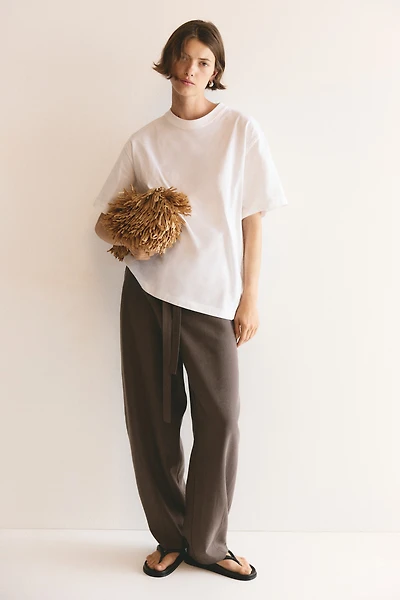 Tie-Belt Barrel-Leg Pants